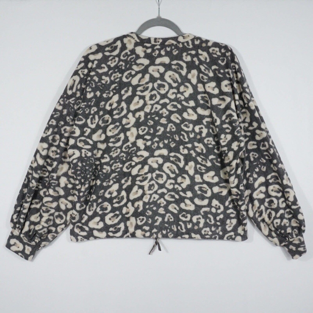 NWT Know One Cares Women's Leopard Print Sweater Size L Drawstring Hem Plush